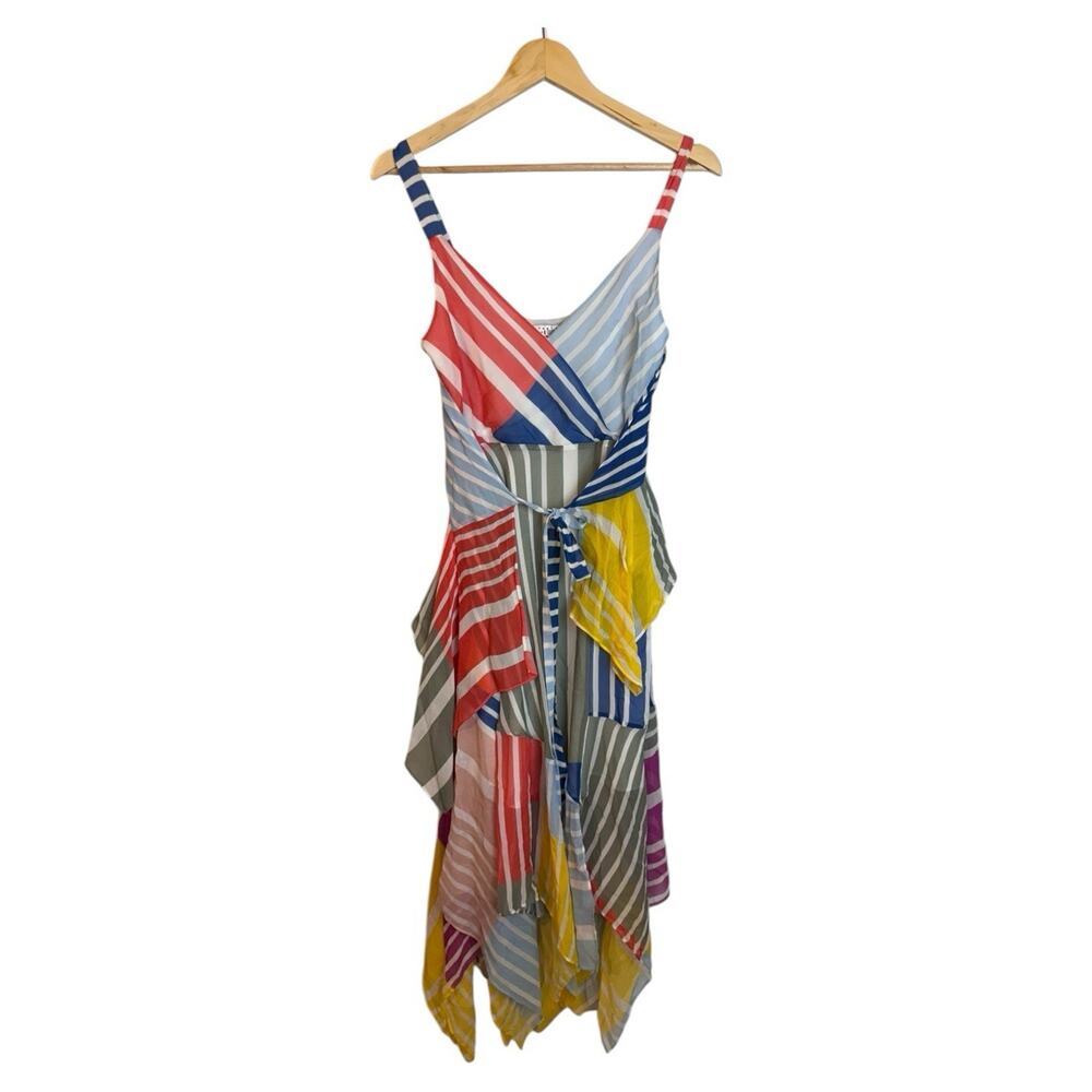 Tanya Taylor Goldie Stripe Maxi Dress Size 2 100% Silk Handkerchief Hem MSRP$575